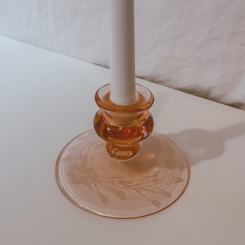 floral etched candlestick holder